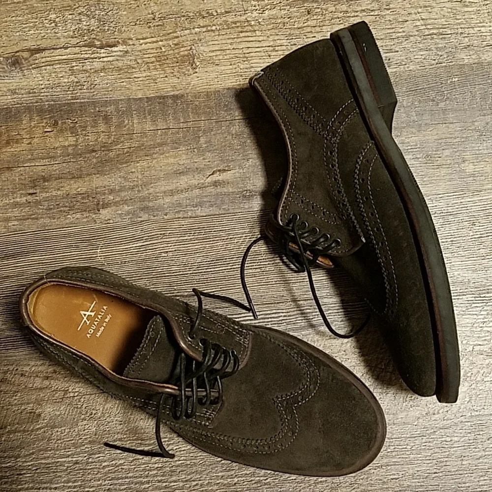 Aquatalia Olive Green Suede Wingtip Oxfords